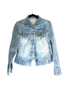 WOMENS LIGHT WASH DENIUM BUTTON DOWN JEAN JACKET SIZE MEDIUM